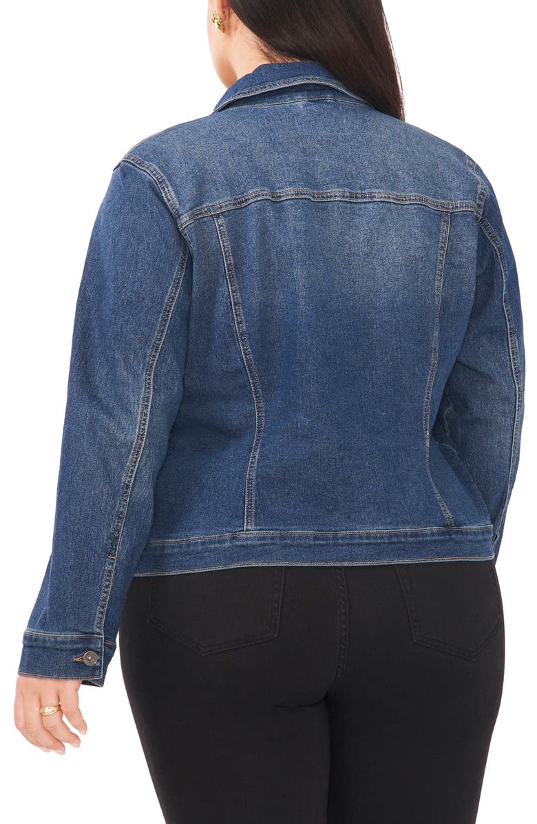 Vince Camuto Cotton Denim Trucker Jacket, Alternate, color, Mid Indigo