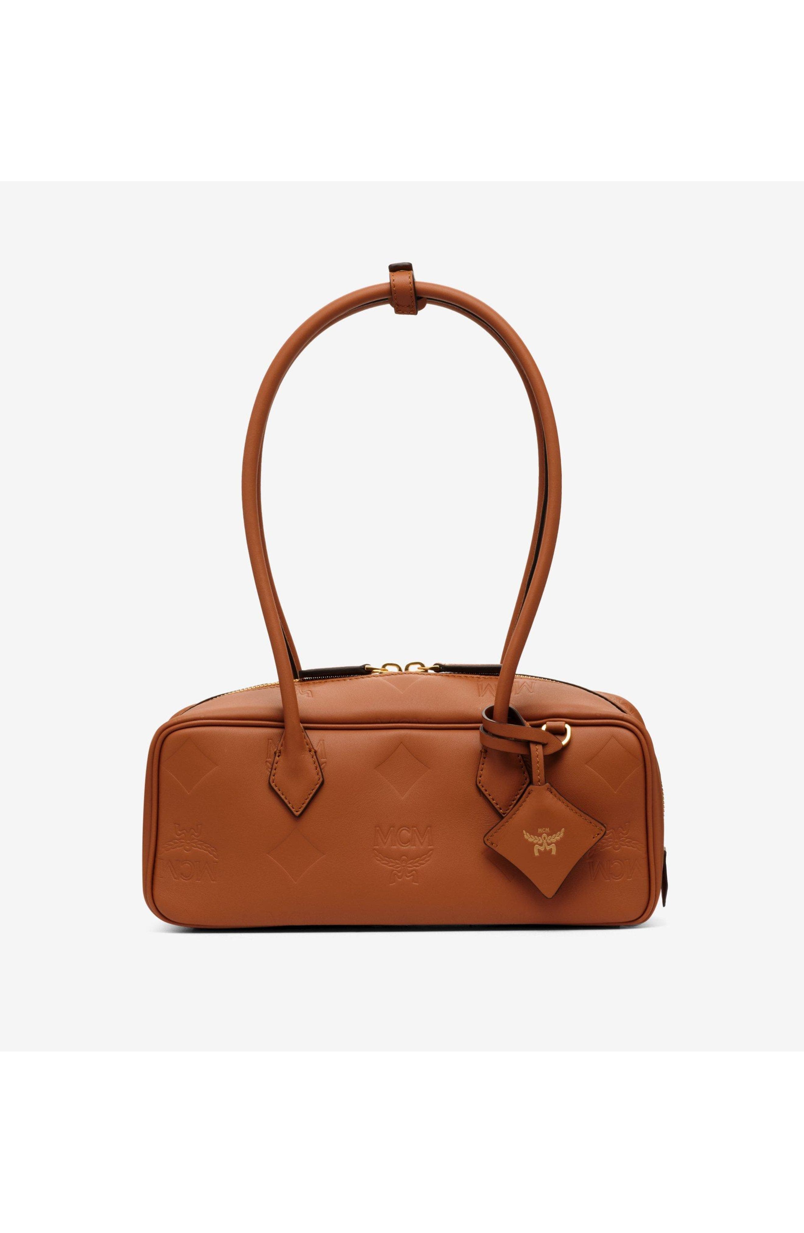 MCM Small Aren East West Shoulder Bag in Maxi Monogram Leather, Main, color, Mocha Bisque