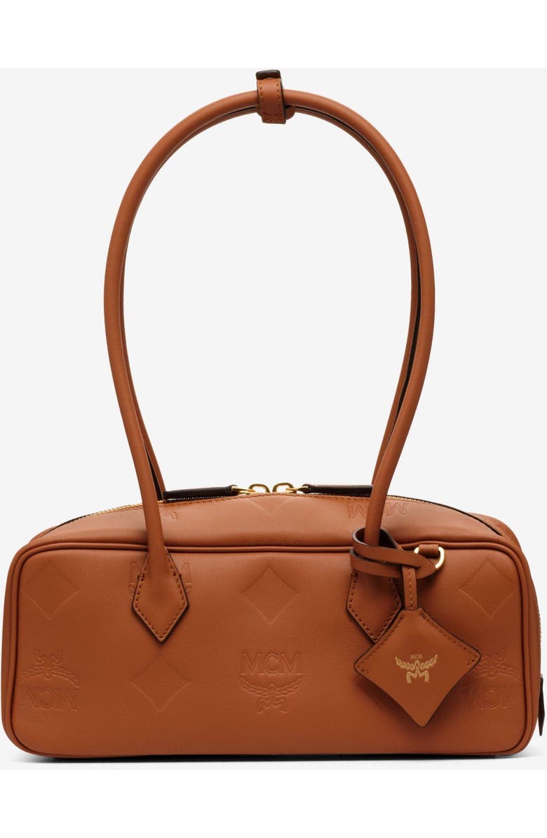MCM Small Aren East West Shoulder Bag in Maxi Monogram Leather, Main, color, Mocha Bisque