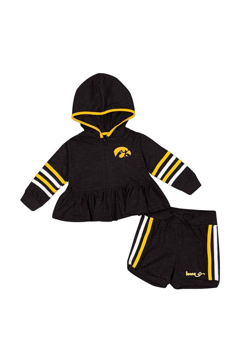 COLOSSEUM Girls Infant Colosseum Black Iowa Hawkeyes Spoonful Full-Zip Hoodie & Shorts Set, Main, color,