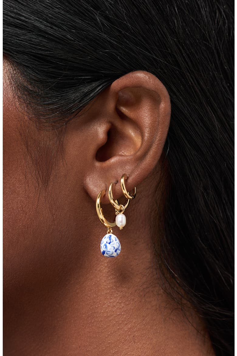 Lainey Medium Enamel Drop Hoop Earrings, Alternate, color, GOLD / MARBLE BLUE