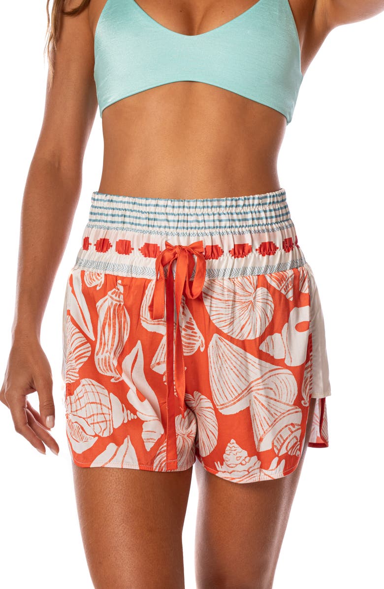 Maaji Australian Reef Rhino Cover-Up Shorts, Alternate, color, Bright Red