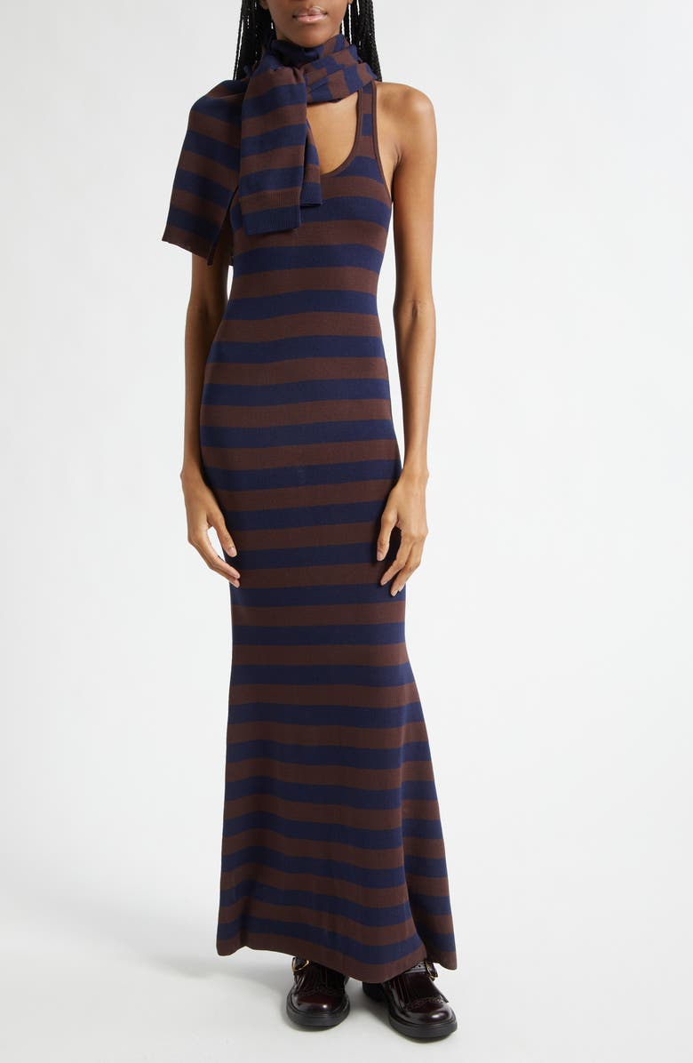 MONSE Stripe Back Knot Maxi Sweater Dress, Main, color, Midnight/ Teak