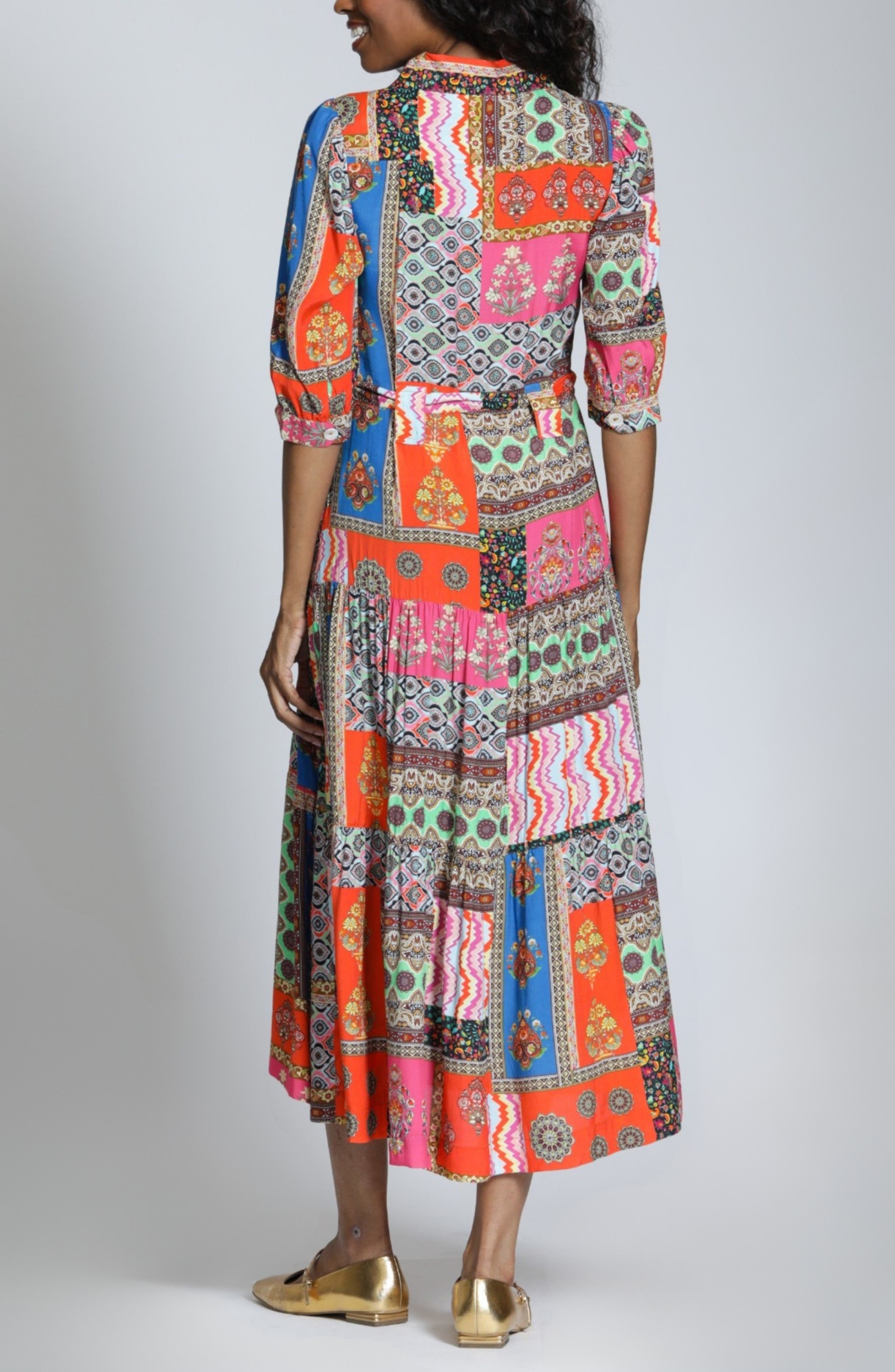Patchwork Print Long Sleeve Shirtdress - image 4