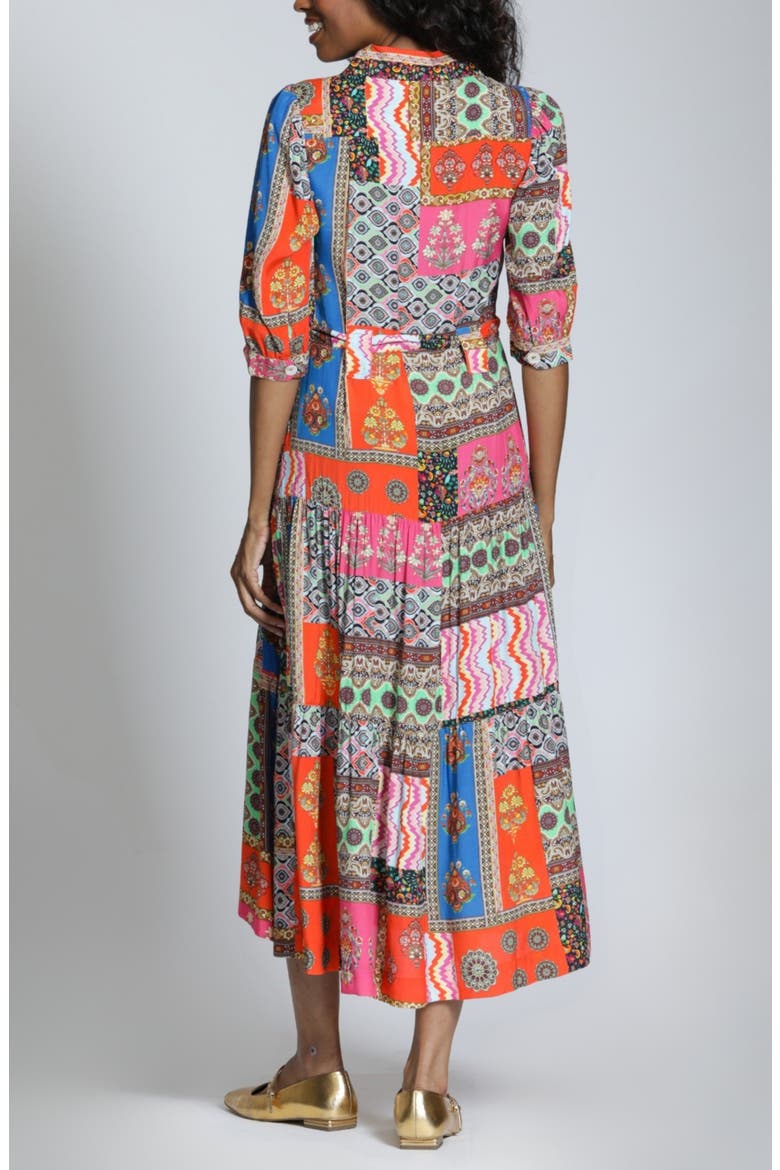 Patchwork Print Long Sleeve Shirtdress, Alternate, color, HOT CORAL MULTI