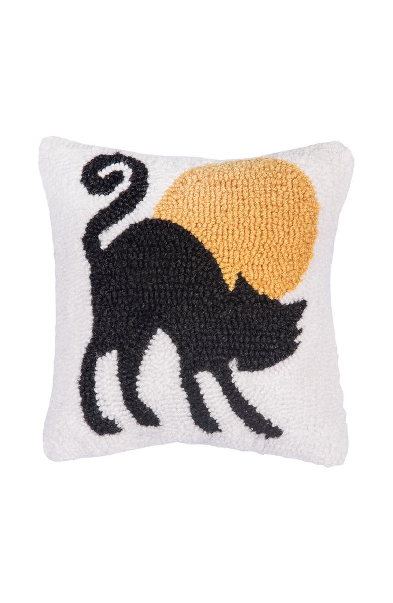 C&F Home Black Cat Moonlight Mini Hooked Halloween Accent Pillow 10" x 10", Main, color, Black