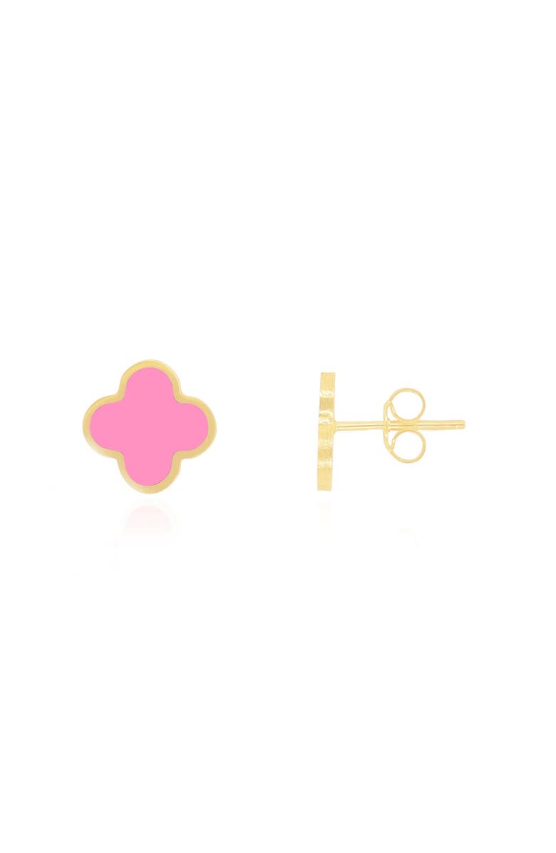 The Lovery Fine Jewelry Small Bubblegum Pink Clover Stud Earrings, Main, color, Bubblegum Pink