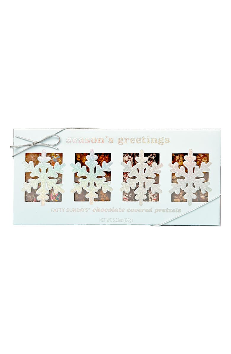 FATTY SUNDAYS Season's Greetings Chocolate Covered Pretzels Gift Box, Main, color,