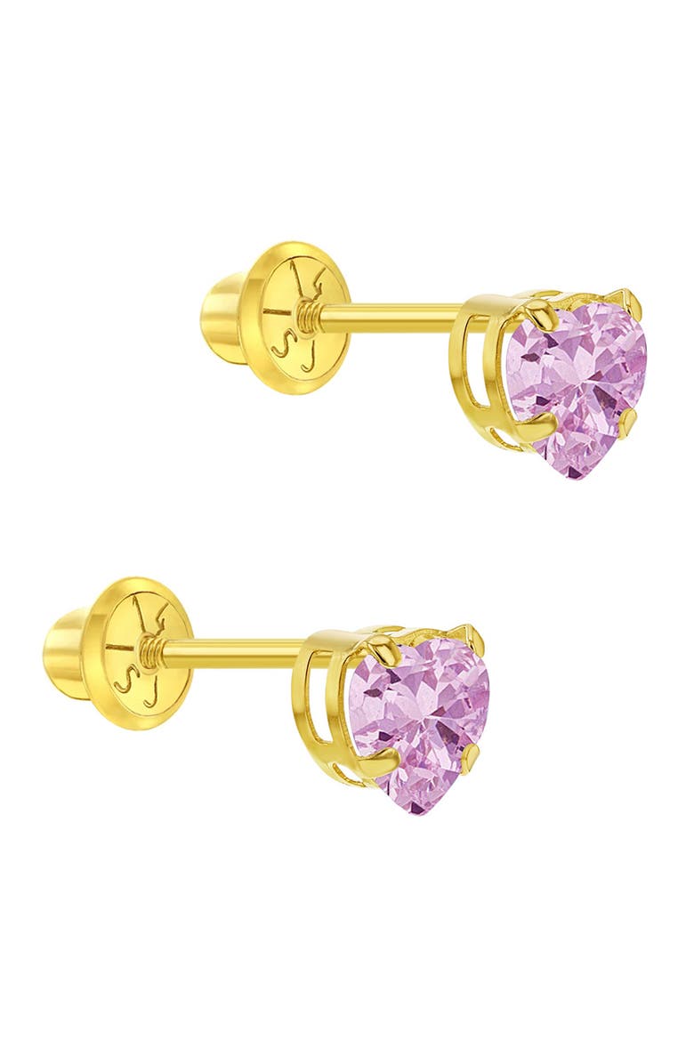 In Season Jewelry 14k Classic Heart Cubic Zirconia Solitaire, Alternate, color, Pink