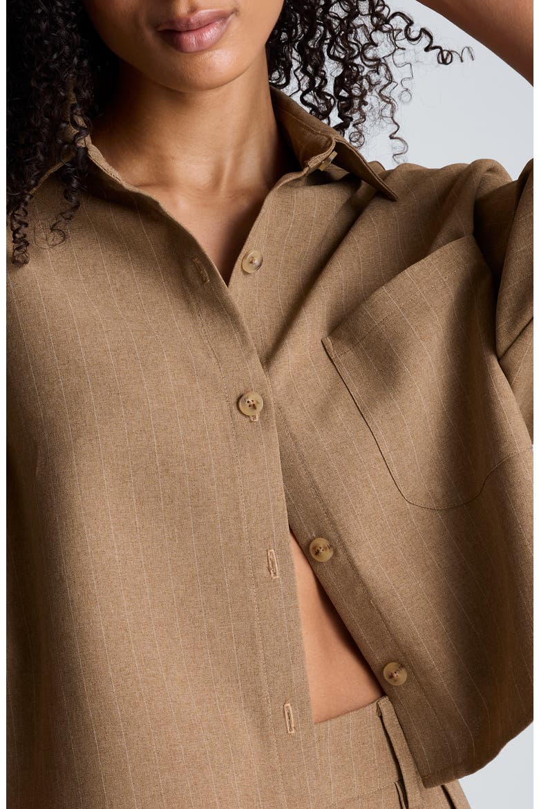 Pinstriped Oversized Cropped Shirt, Alternate, color, PEANUT HEATHER/ OYSTER