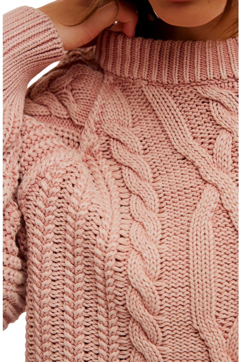 Frankie Cable Cotton Sweater, Alternate, color, MISTY ROSE