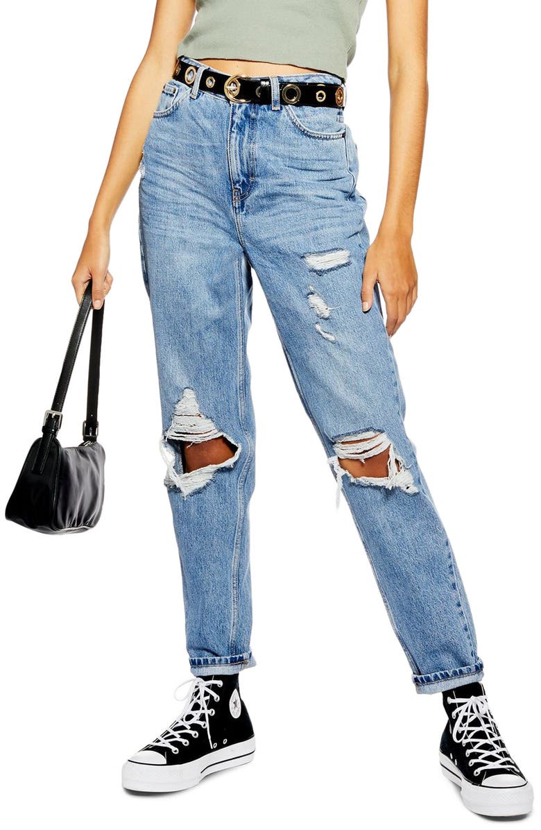 Topshop Distressed Ripped Jeans, Main, color, Light Denim
