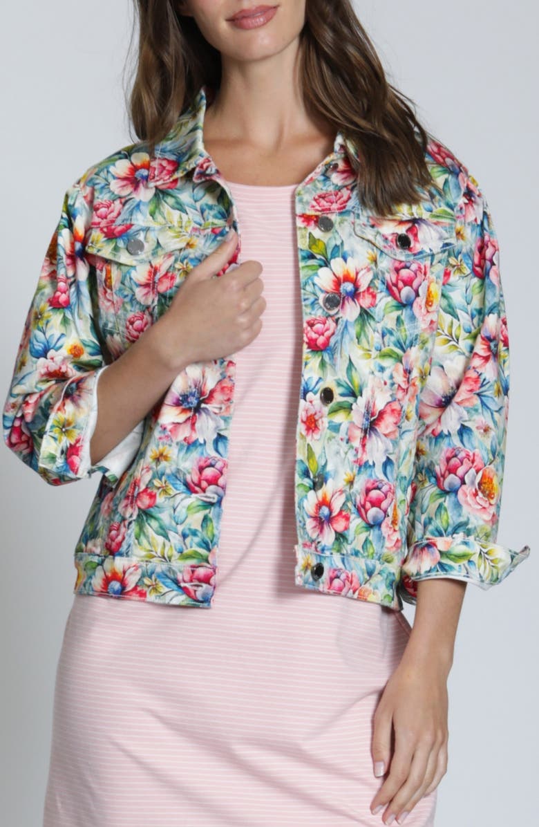 APNY Print Denim Jacket, Main, color, Green Multi