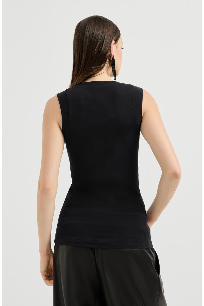 Stretch cotton jersey T-shirt with precious faux-layering, Alternate, color, Black