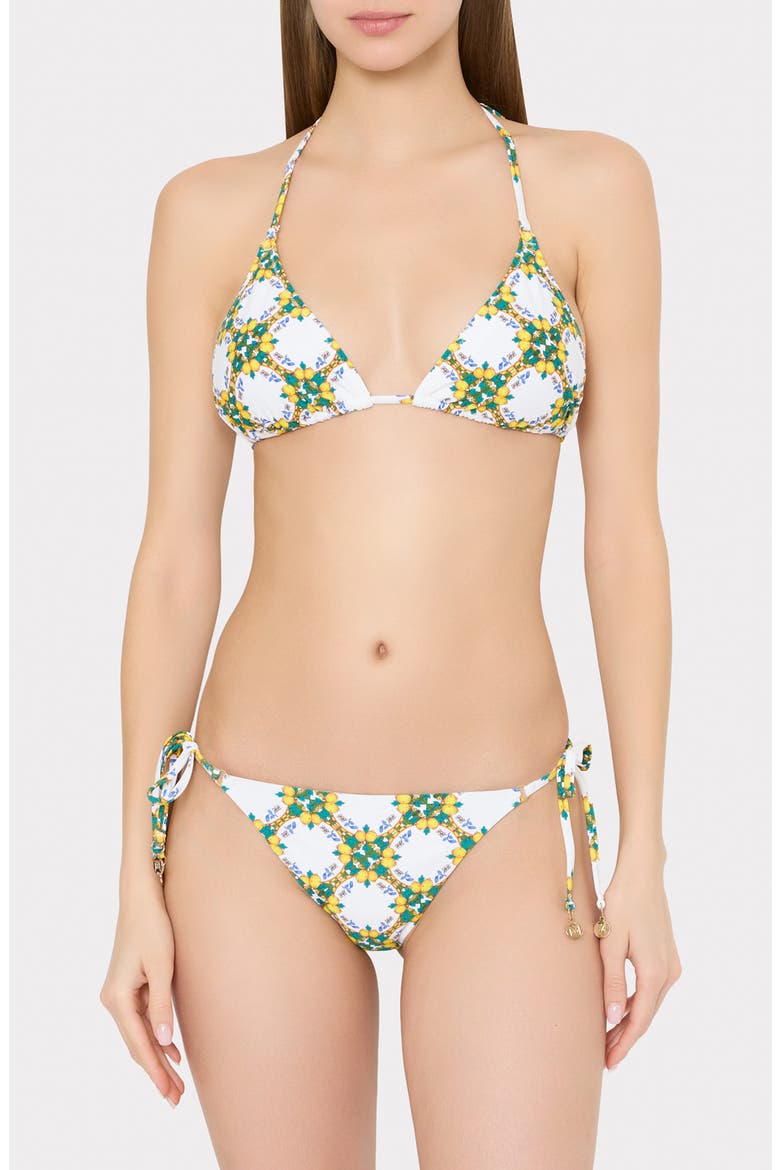 Lemon Tile Triangle Bikini Top, Alternate, color, WHITE MULTI