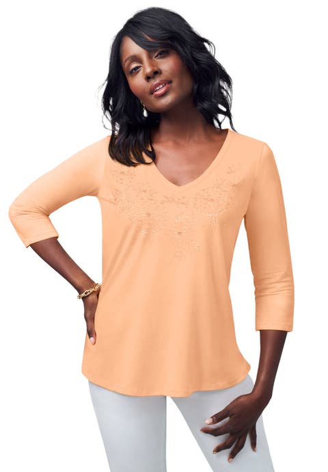 Stretch Cotton Embroidered Tee (Plus)