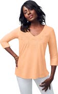 Jessica London Stretch Cotton Embroidered Tee