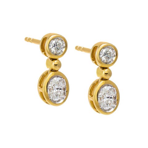 Diamond Solitaire X Oval Dangling Drop Stud Earring 14K