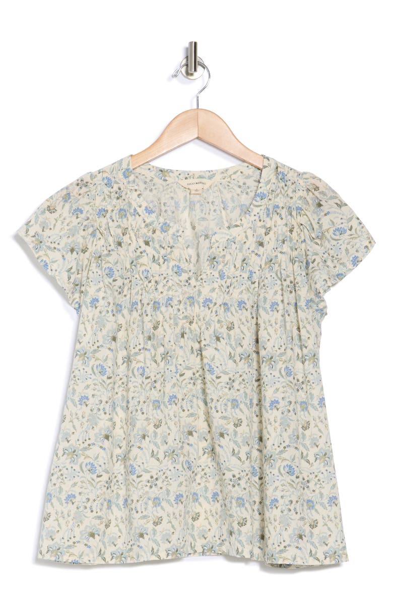 Lucky Brand Floral Cap Sleeve Cotton Top, Alternate, color, Cream Multi