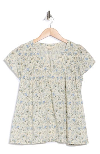 Lucky Brand Floral Cap Sleeve Cotton Top