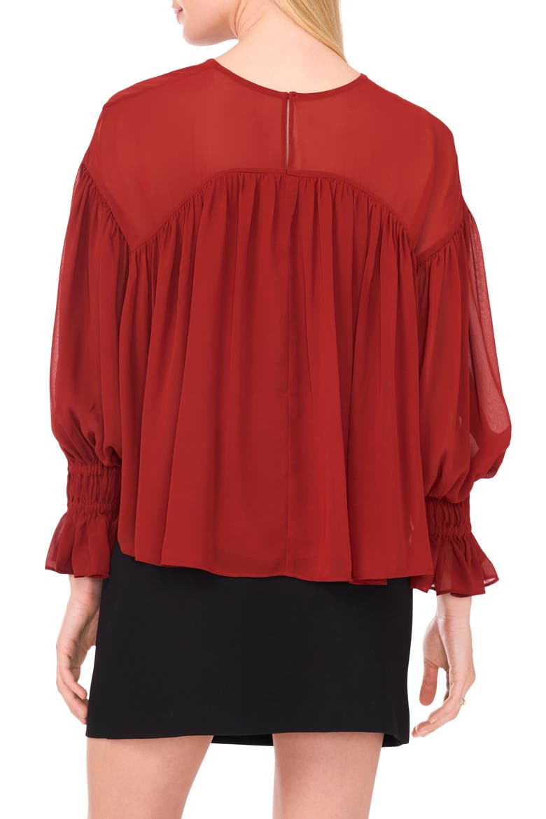 Long Sleeve Sheer Panel Blouse, Alternate, color, DARK MAHOGANY