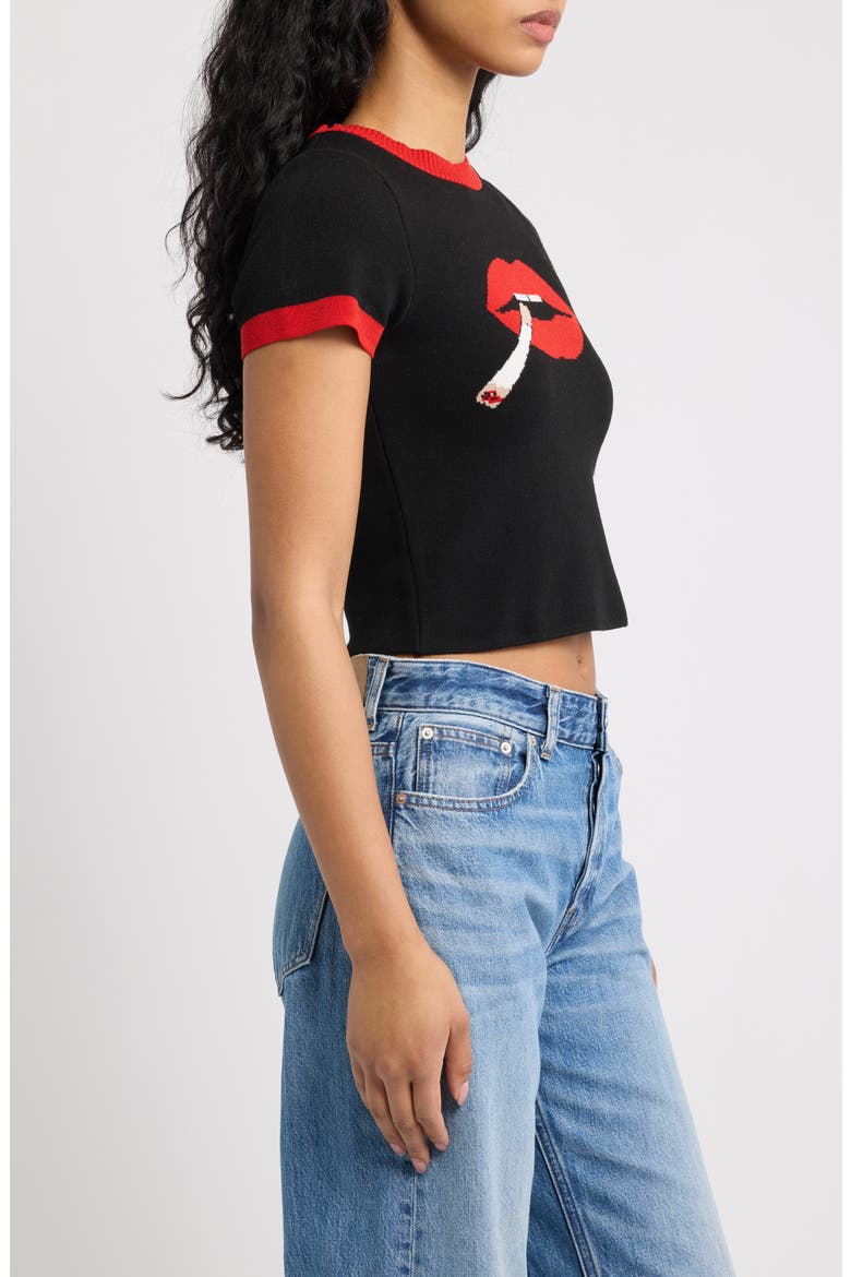 Groupie Knit Graphic Baby Tee, Alternate, color, BLACK SMOKING MOUTH