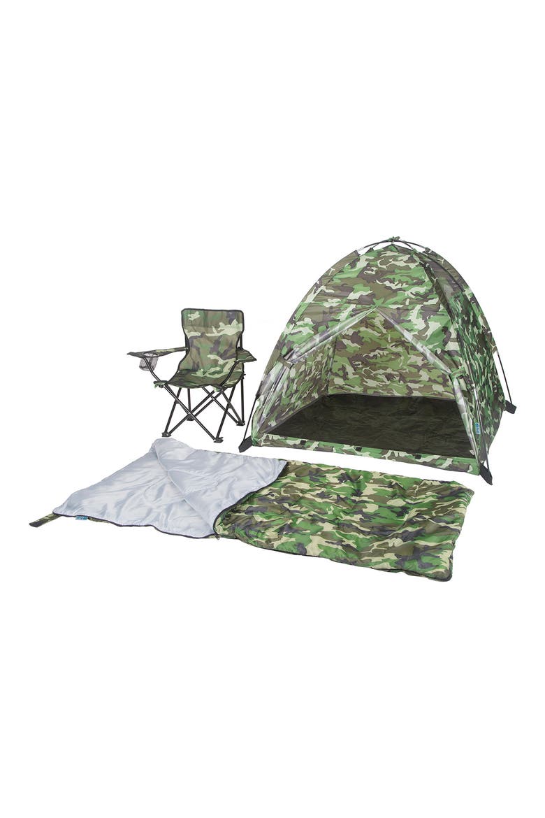Camo Tent, Chair and Sleeping Bag Set, Main, color, GREEN