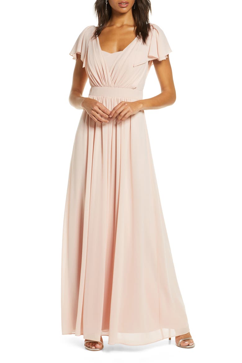 Pleat Chiffon Gown, Main, color, BLUSH