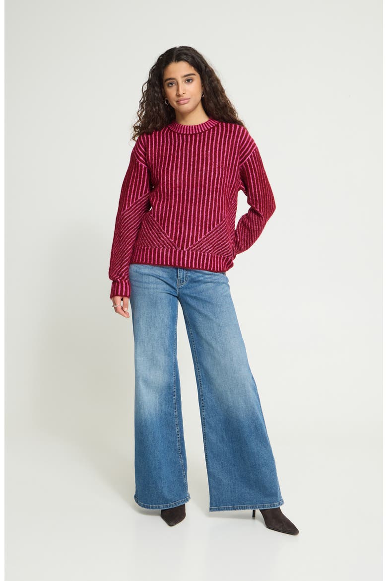Ihkamara Striped Crewneck Sweater, Alternate, color, RHODODENDRON PINK STRIPE