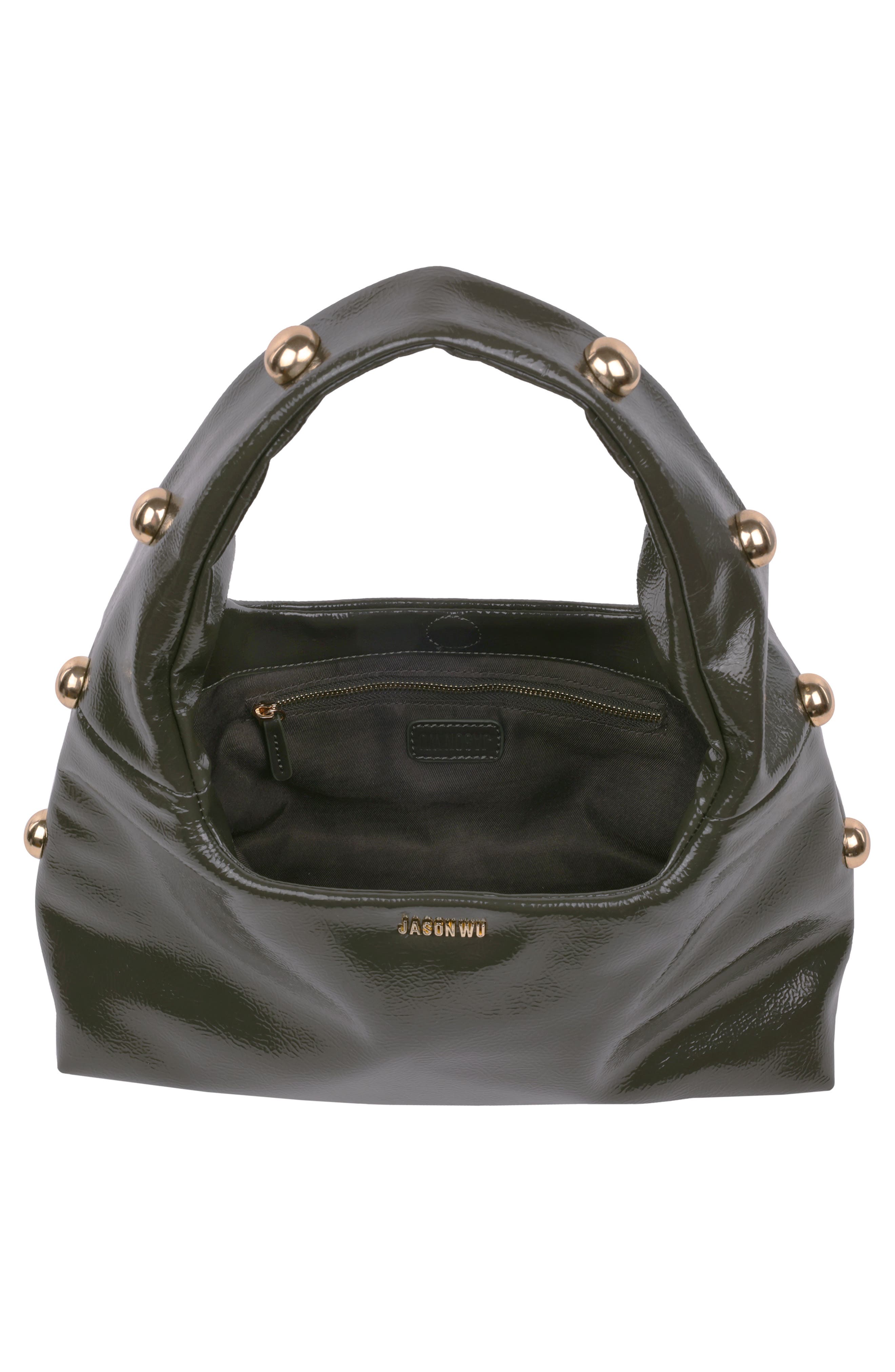 JASON WU Studded Patent Shoulder Bag, Alternate, color, Olive