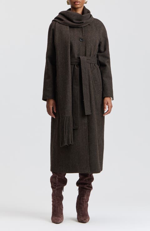 Relaxed Scarf Herringbone Coat