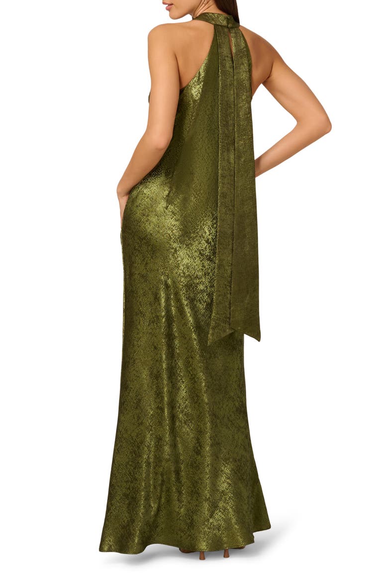 Foiled Trumpet Gown, Alternate, color, DARK OLIVE