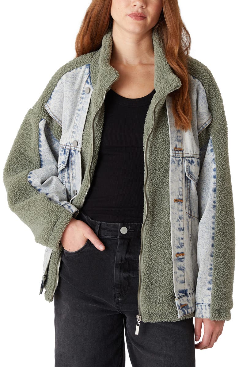 BLANKNYC Denim & Faux Shearling Trucker Jacket, Alternate, color, Slumber Party