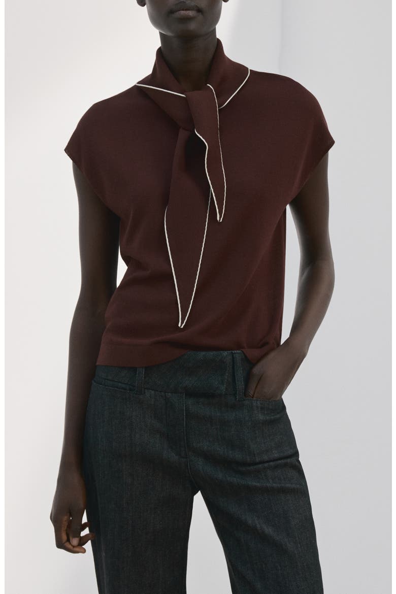 Bert Tie Neck Top, Main, color, CHOCOLATE