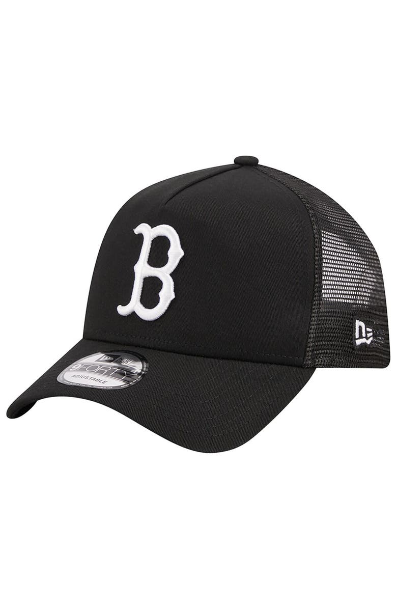 New Era Men's New Era Black Boston Red Sox A-Frame 9FORTY Trucker Adjustable Hat, Main, color, 