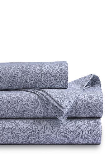 Azores Home 400 Thread Count Organic Cotton Percale Sheet Set In Blue