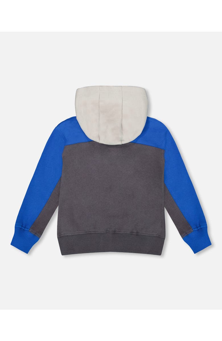 Deux par Deux Color Blocked Zip Front Fleece Hoodie, Alternate, color, Dark Gray