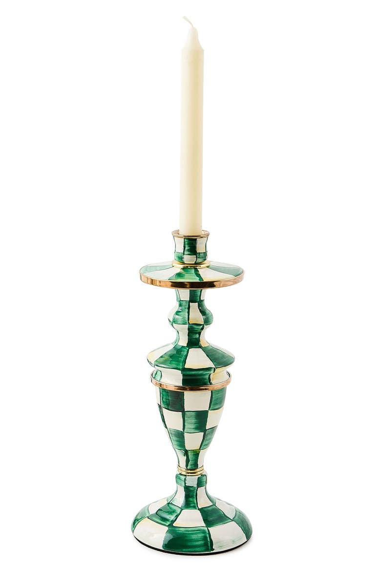 Emerald Check Medium Candlestick Holder, Alternate, color, EMERALD