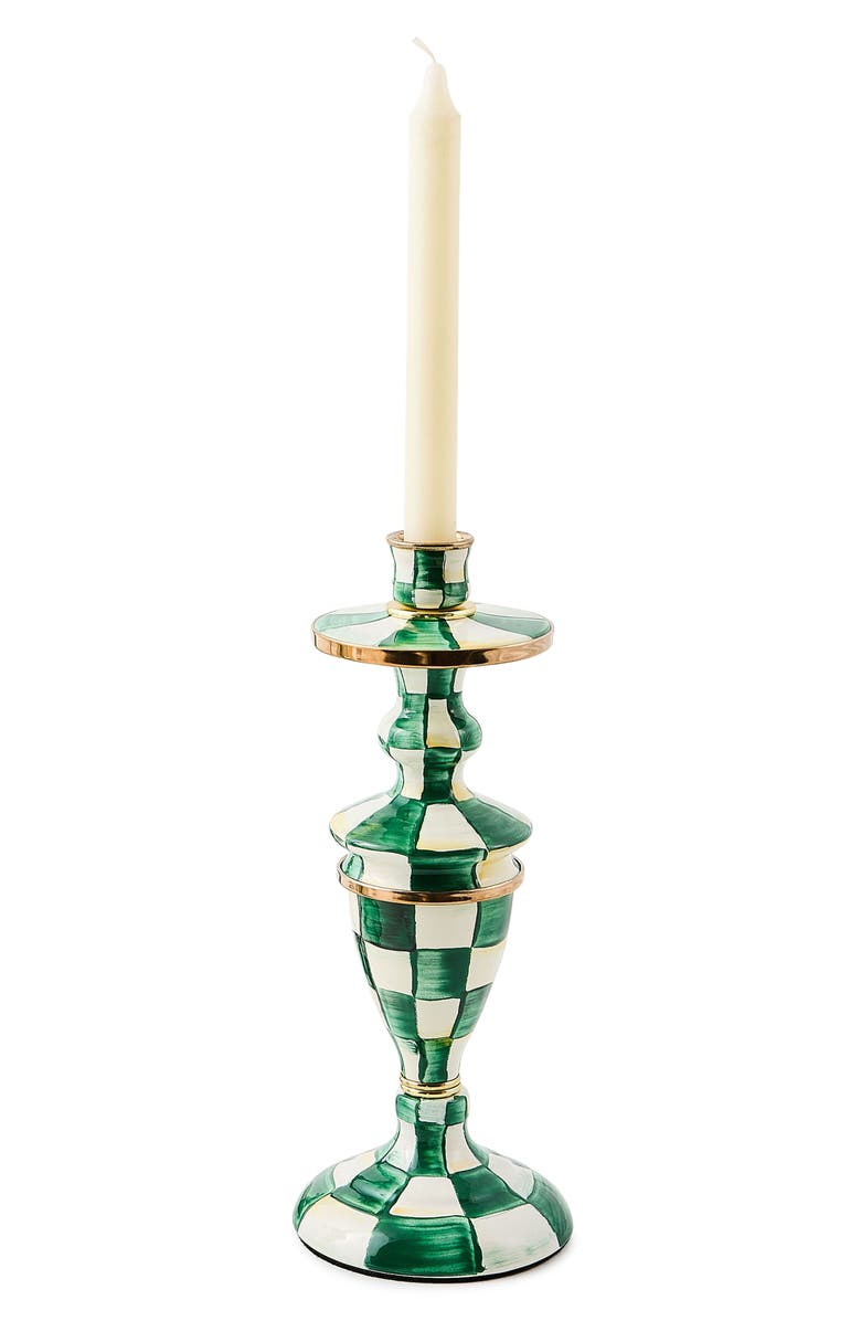 MACKENZIE CHILDS Emerald Check Medium Candlestick Holder, Alternate, color, Emerald