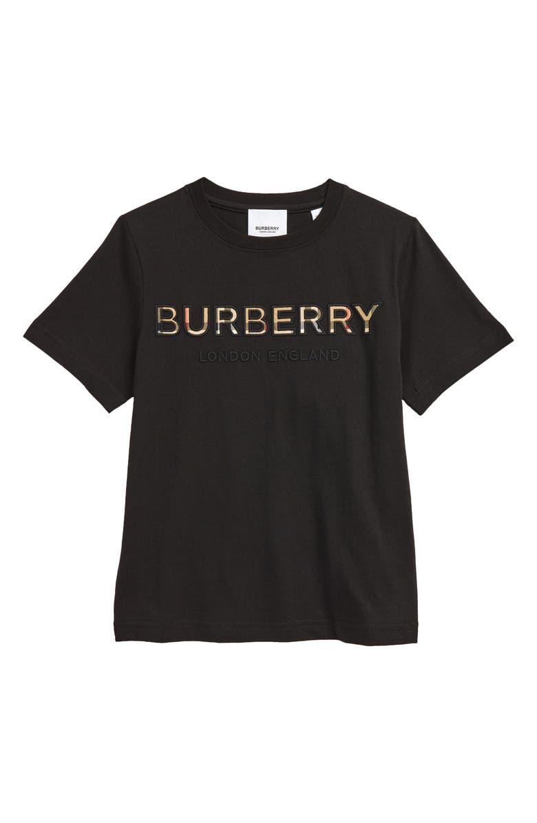 Burberry Kids' Eugene Embroidered Check Logo Cotton T-Shirt, Main, color, 