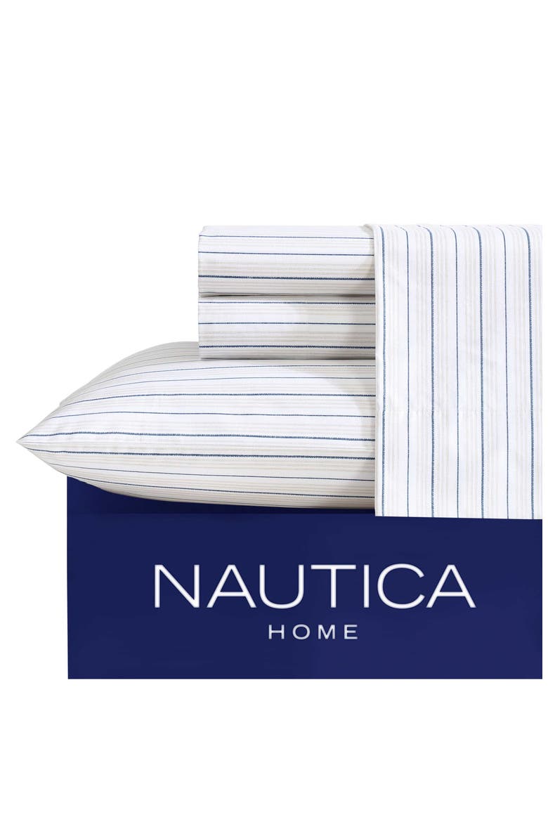Beux Stripe 200 Thread Count Sheet Set, Alternate, color, TWINE/ NAVY