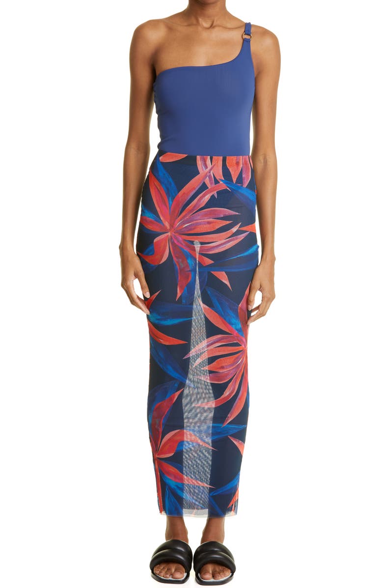 Louisa Ballou Floral Mesh Pencil Skirt, Main, color, Lunar Bloom