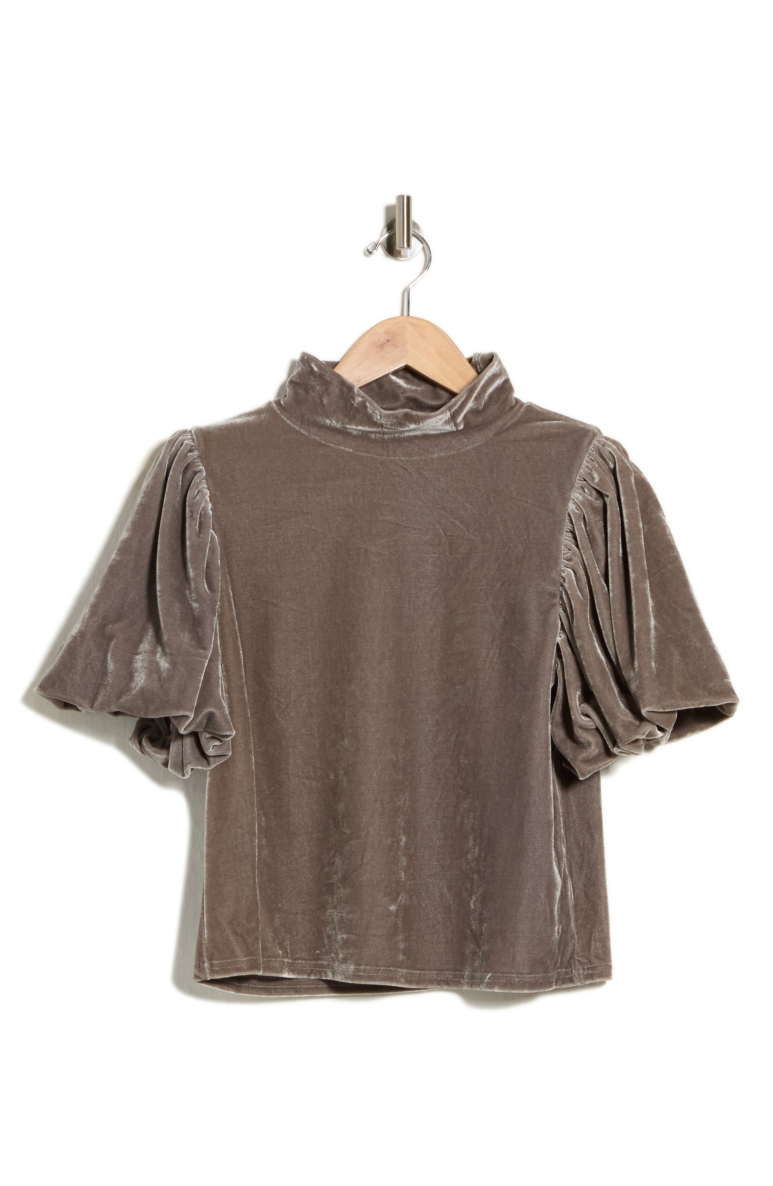 Velvet Mock Neck Puff Sleeve Top