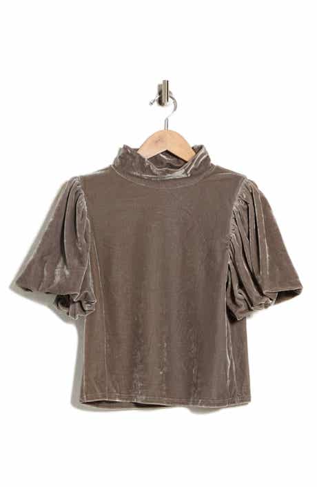 Velvet Mock Neck Puff Sleeve Top