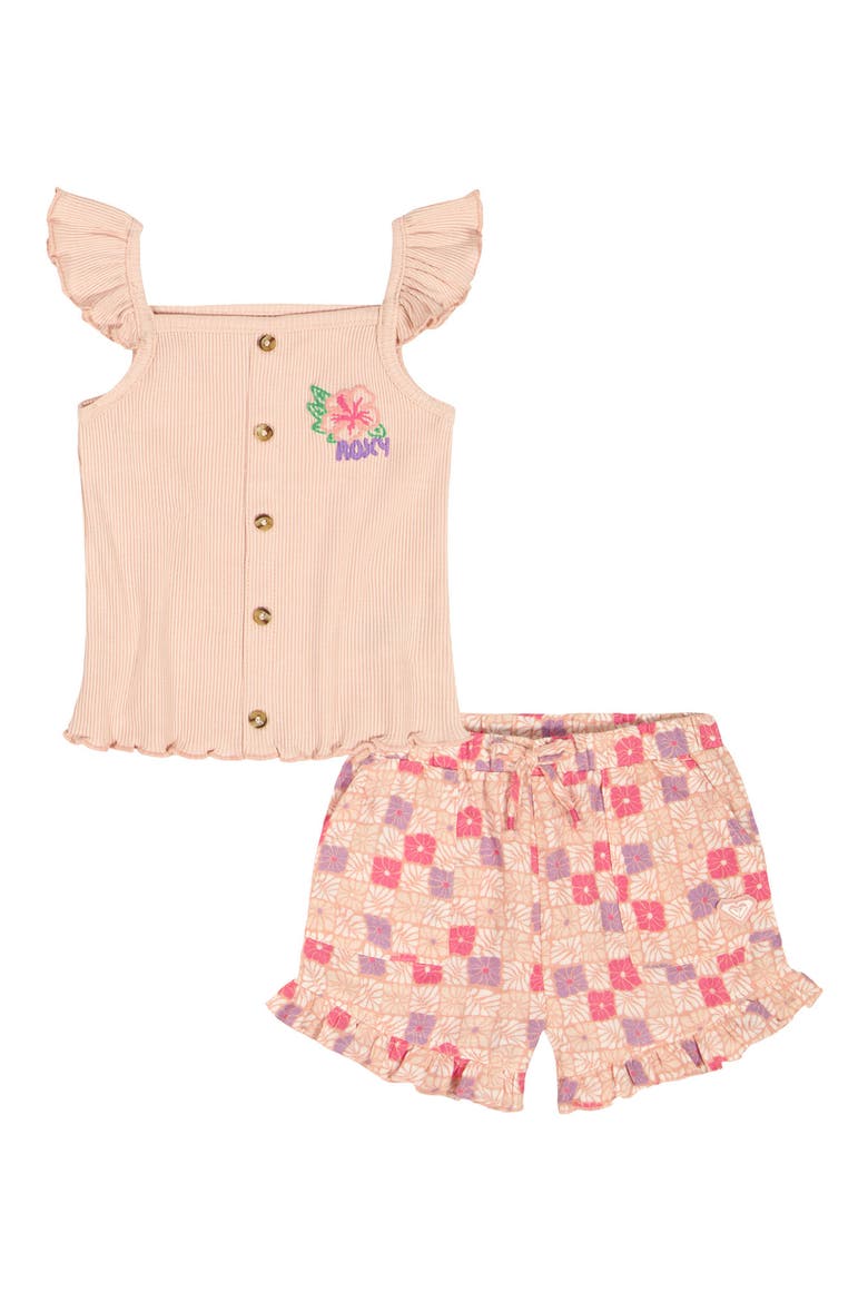 Kids' Floral Embroidered Rib Top & Shorts Set, Main, color, PINK MULTI