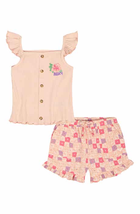Roxy Kids' Floral Embroidered Rib Top & Shorts Set