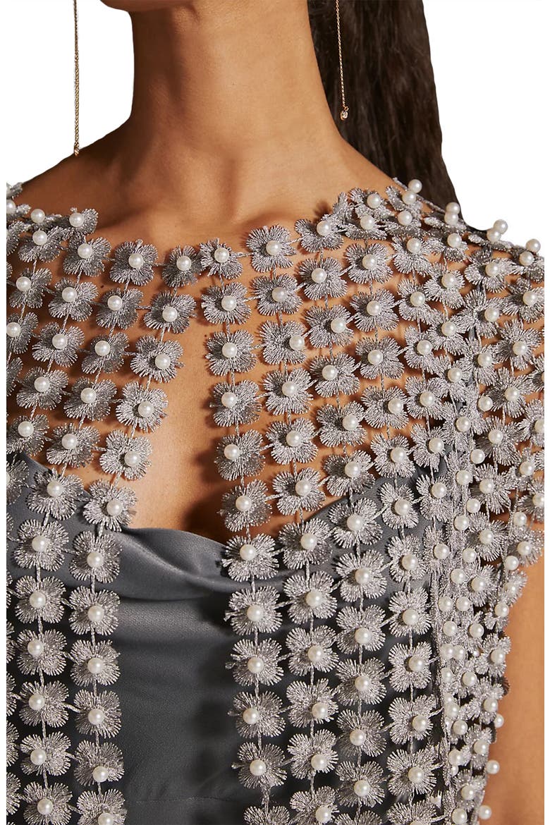 Pearly Beaded Floral Lace Top, Alternate, color, GREY