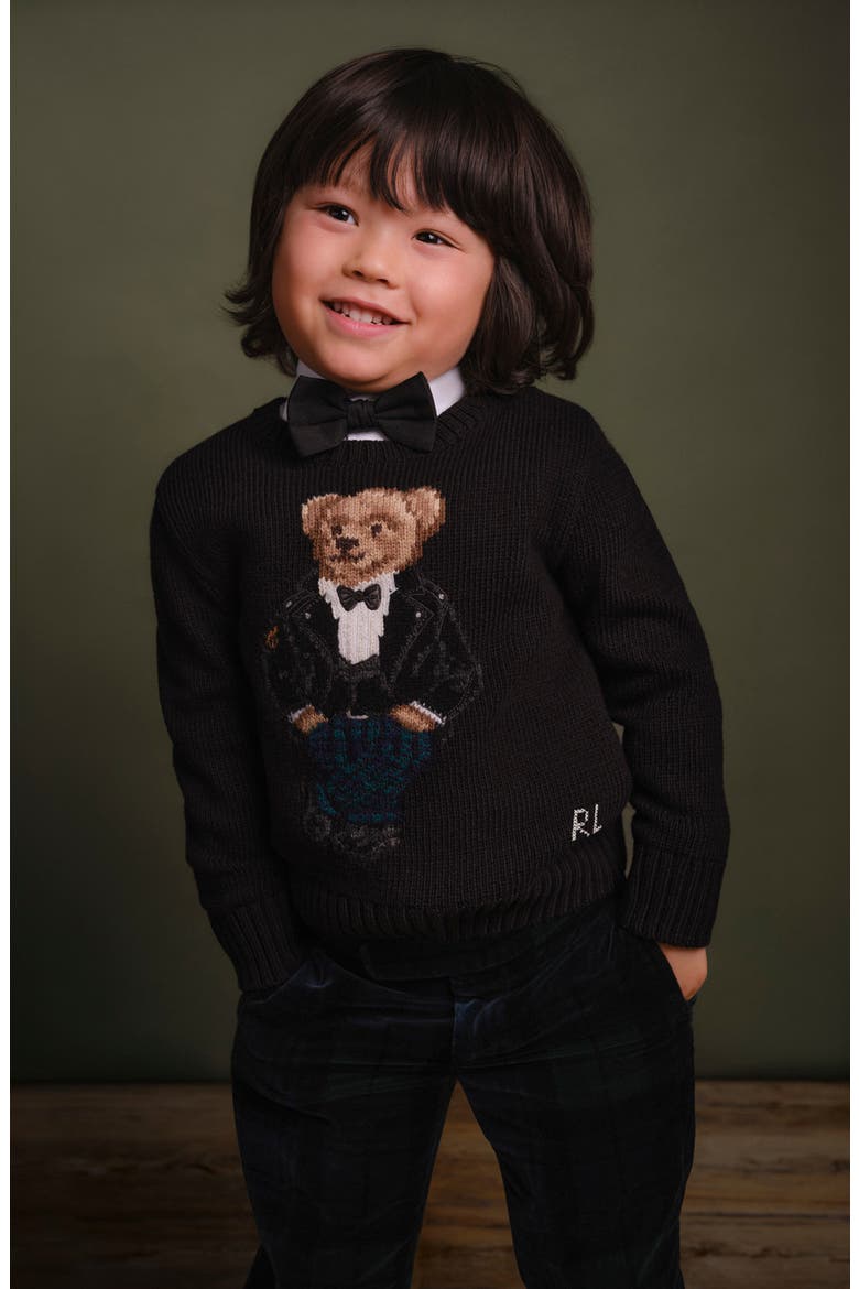 Kids' Polo Bear Cotton Sweater, Alternate, color, POLO BLACK