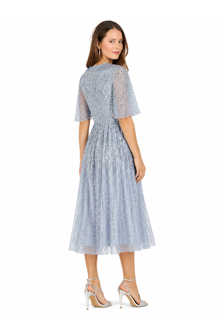 Flowing, Sequin Midi Dress with Short Sleeves, Alternate, color, Periwinkle