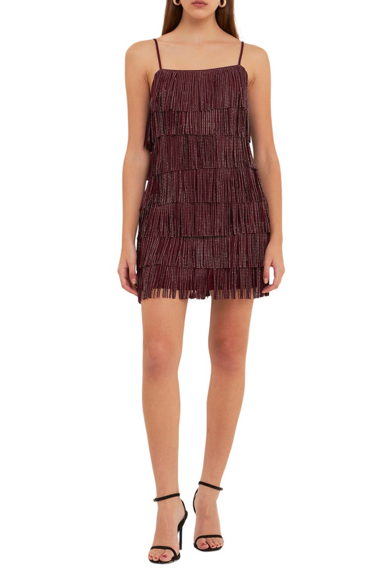 Beaded Fringe Minidress, Main, color, WINE